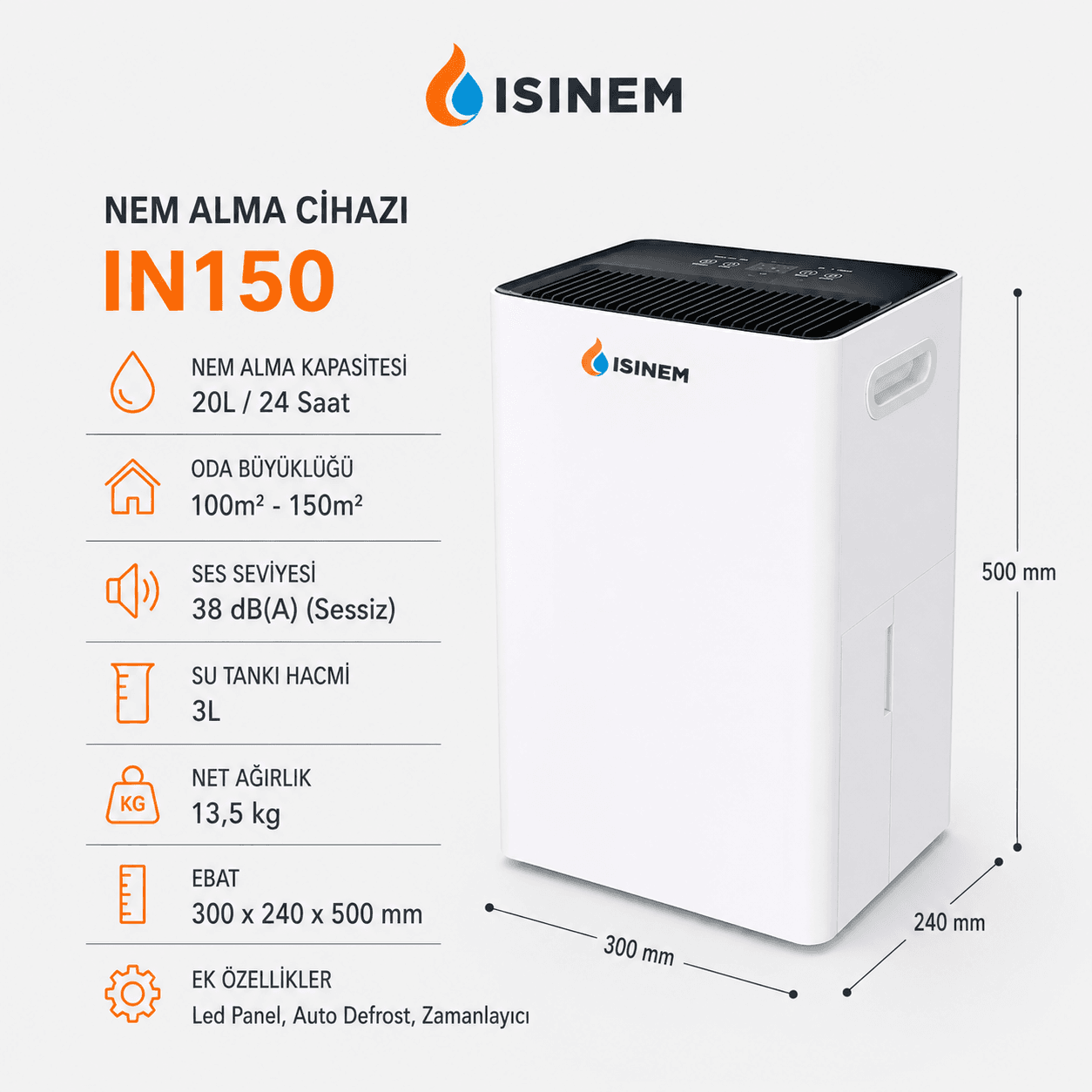 Isınem IN150 Ev Tipi Nem Alma Cihazı