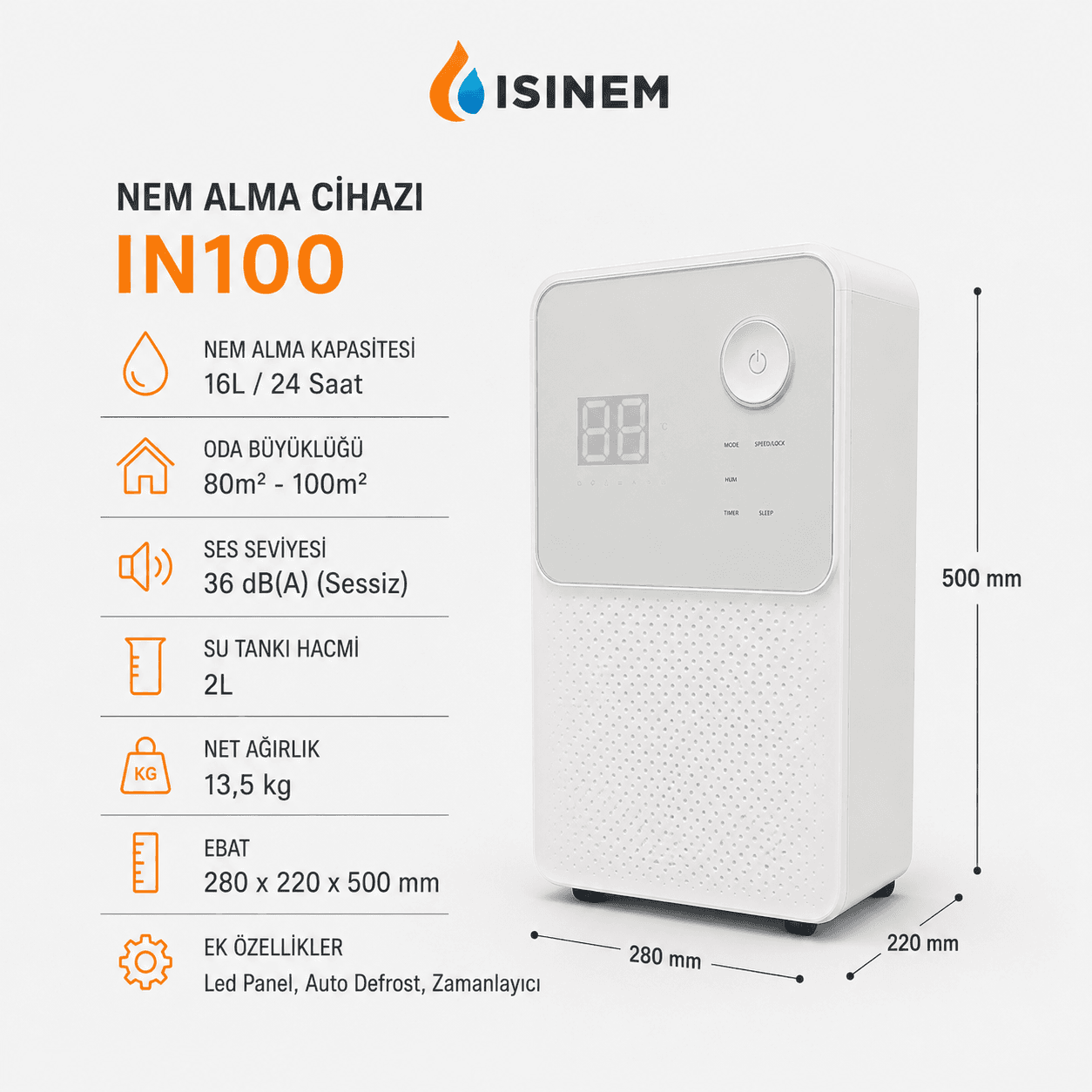 Isınem IN100 Ev Tipi Nem Alma Cihazı