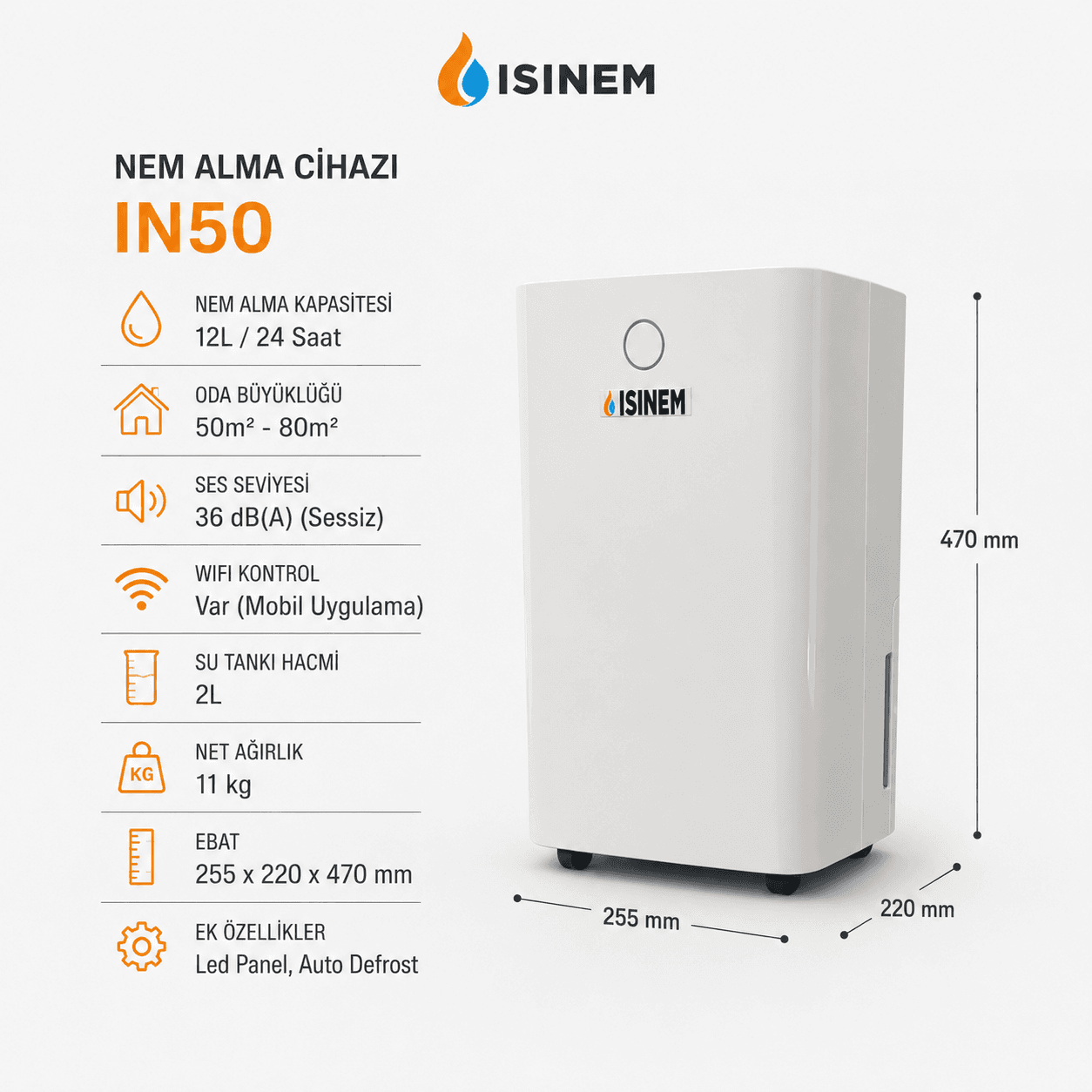 Isınem IN50 Ev Tipi Nem Alma Cihazı