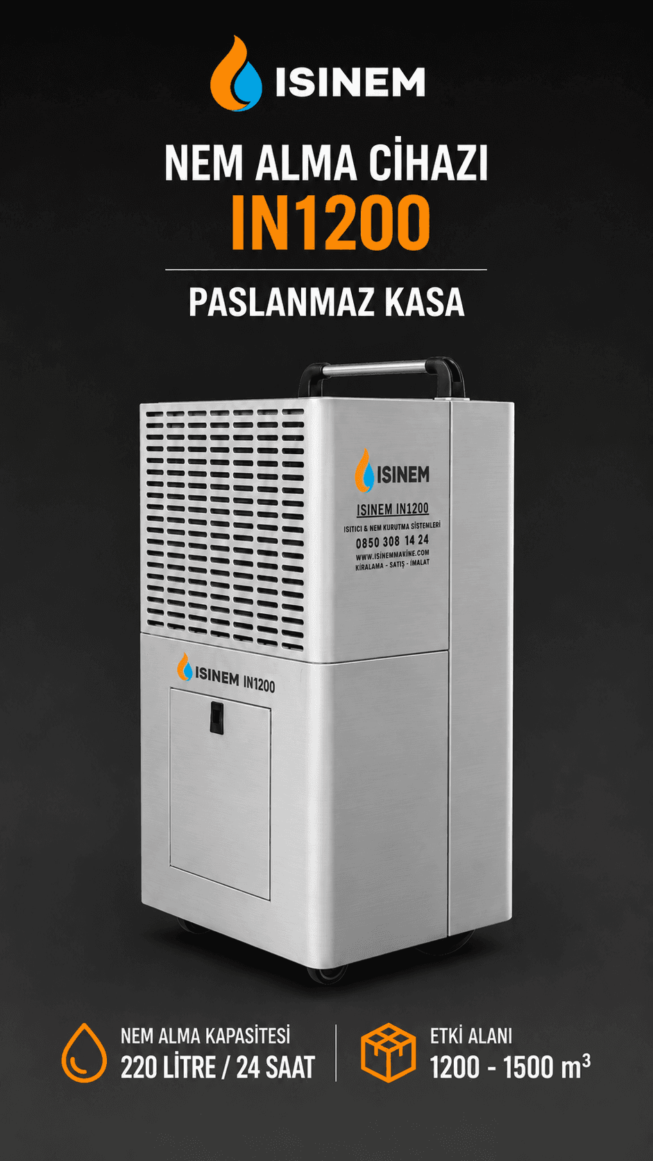 Isınem IN1200 Paslanmaz Kasa Nem Alma Cihazı Görseli